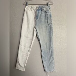 No Boundaries Super High Rise Slim Straight Cropped Two Tone Jeans 5